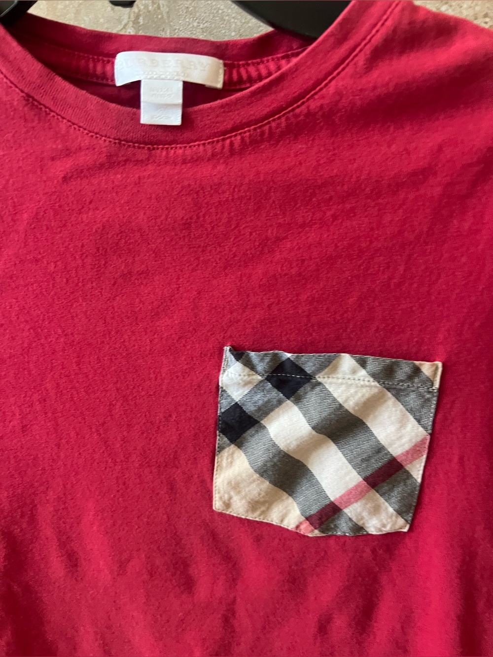 Burberry Red Crewneck Tee with Signature Check Pocket - Picture 2 of 3